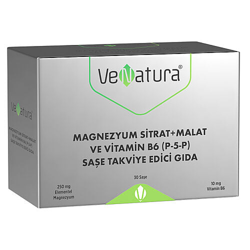 VeNatura Magnezyum Sitrat + Malat ve Vitamin B6 P5P Takviye Edici Gıda 30 Saşe