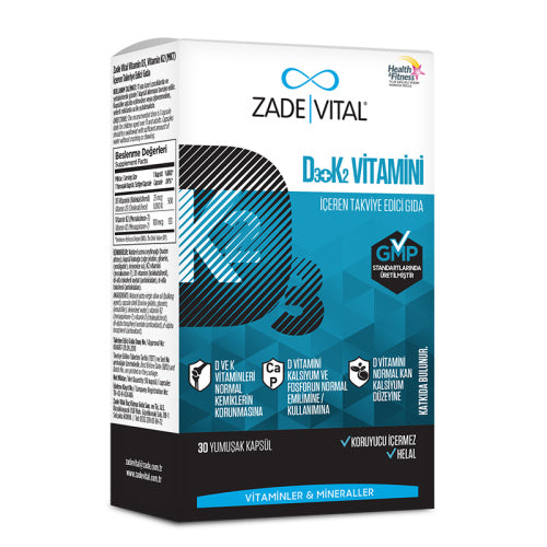 Zade Vital D3 + K2 Vitamini İçeren Takviye Edici Gıda 30 Yumuşak Kapsül