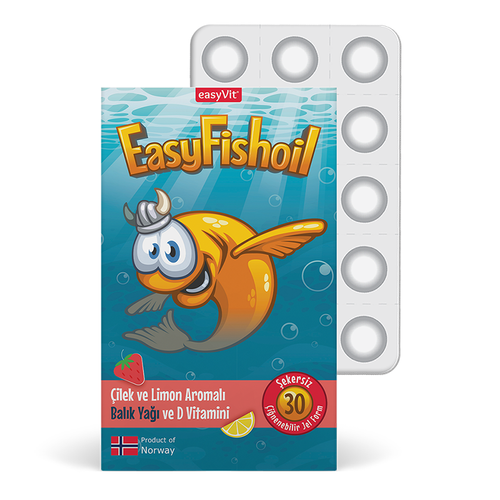 Easy Fish Oil Çilek ve Limon Aromalı Balık Yağı ve D Vitamini 30 Çiğnenebilir Jel