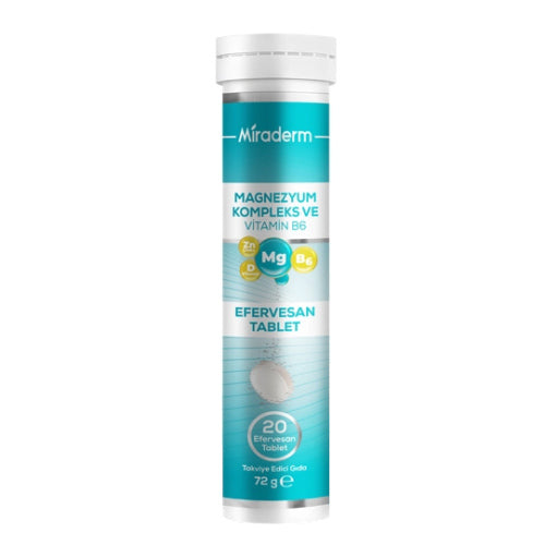 Miraderm Magnezyum Kompleks ve Vitamin B6 İçeren Takviye Edici Gıda 20 Tablet