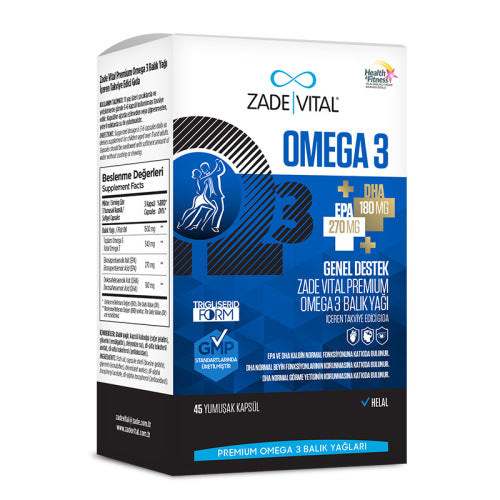Zade Vital Premium Omega 3 Balık Yağı Genel Destek 45 Kapsül